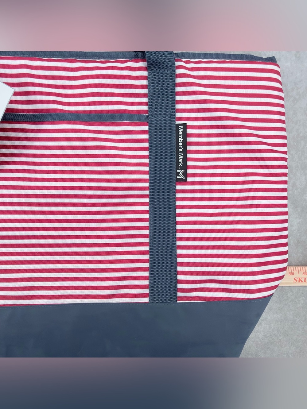 Member's Mark Striped Red & White Tote with Navy Base - Picture 2 of 7